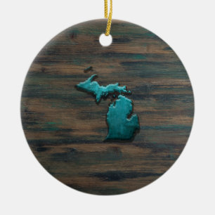 Michigan State Shape Teal Ceramic Ornament
