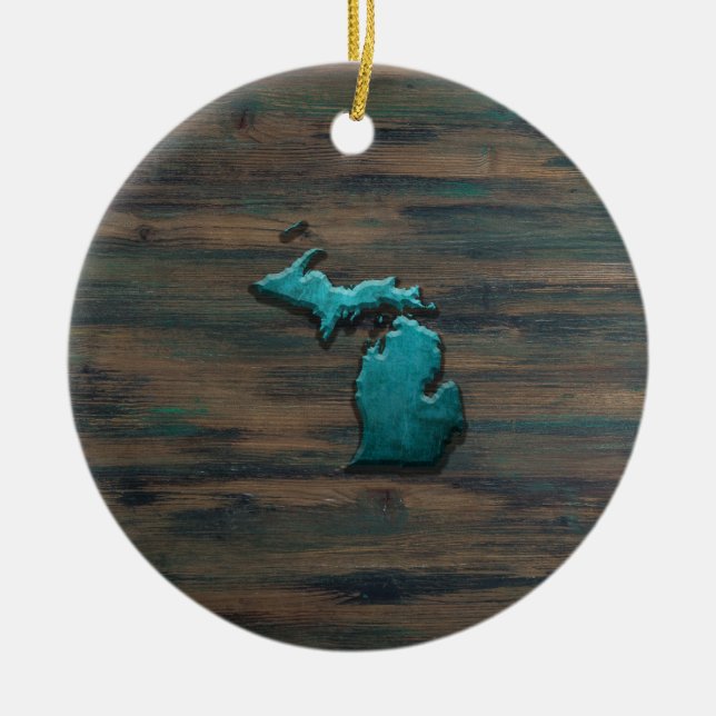 Michigan State Shape Teal Ceramic Ornament (Front)