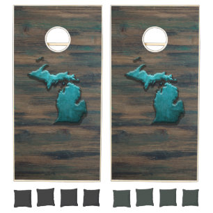 Michigan State Shape Teal Cornhole Set
