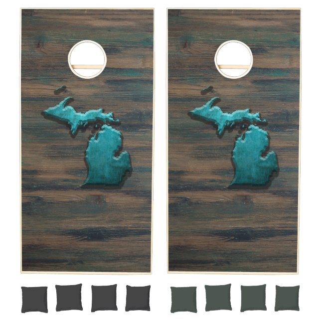 Michigan State Shape Teal Cornhole Set (Set)