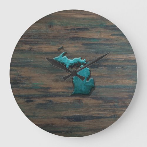 Michigan State Shape Teal Large Clock