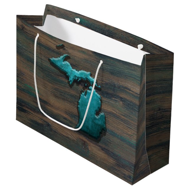 Michigan State Shape Teal Large Gift Bag (Front Angled)
