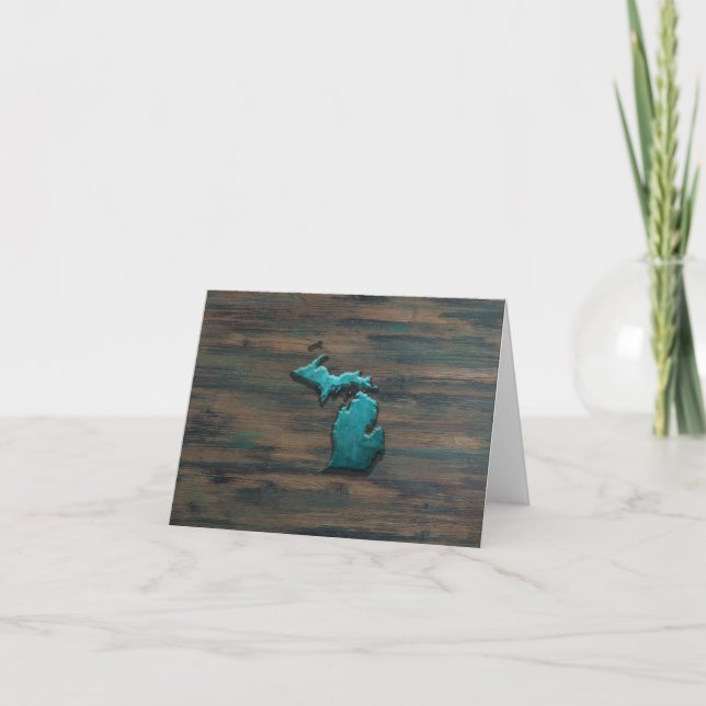 Michigan State Shape Teal Letterpress Thank You Card (Front)
