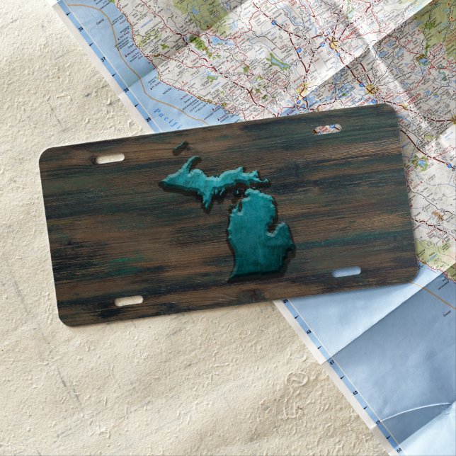 Michigan State Shape Teal License Plate (In Situ)