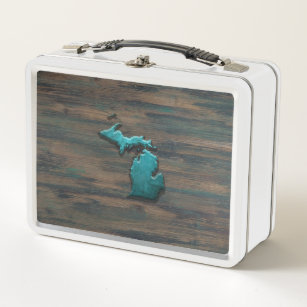 Michigan State Shape Teal Metal Lunch Box