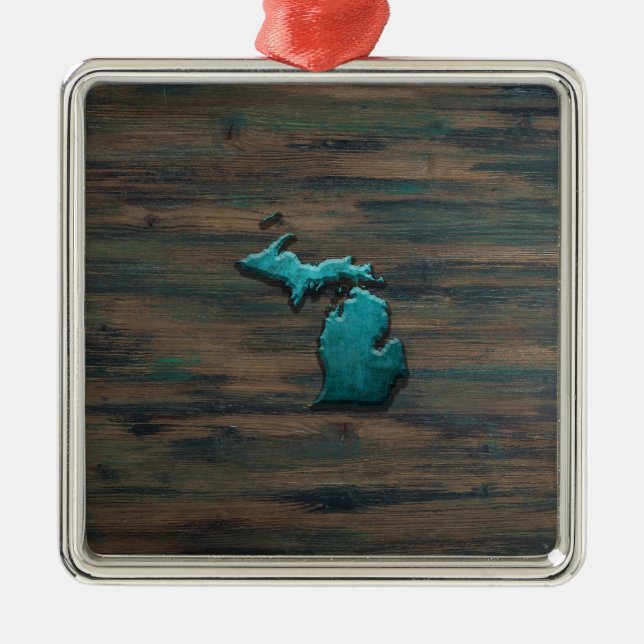 Michigan State Shape Teal Metal Ornament (Front)