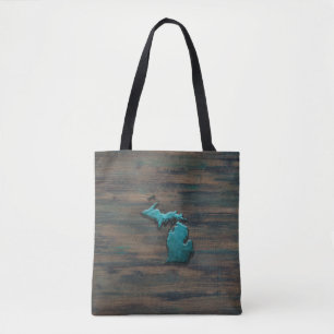 Michigan State Shape Teal Tote Bag