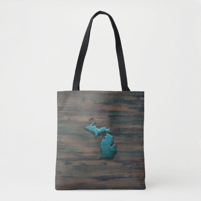 Michigan State Shape Teal Tote Bag (Front)