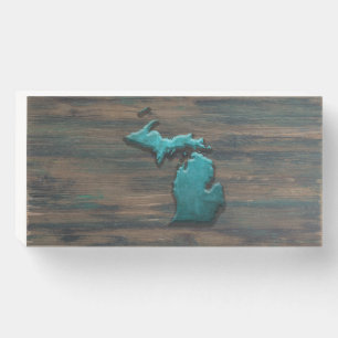 Michigan State Shape Teal Wooden Box Sign
