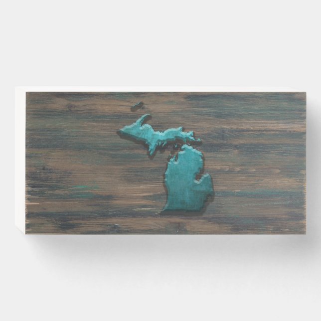Michigan State Shape Teal Wooden Box Sign (Front Horizontal)
