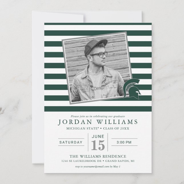 Michigan State Striped Graduation Announcement (Front)