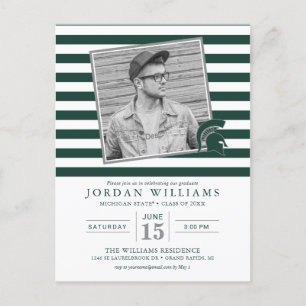 Michigan State Striped Graduation Announcement Postcard