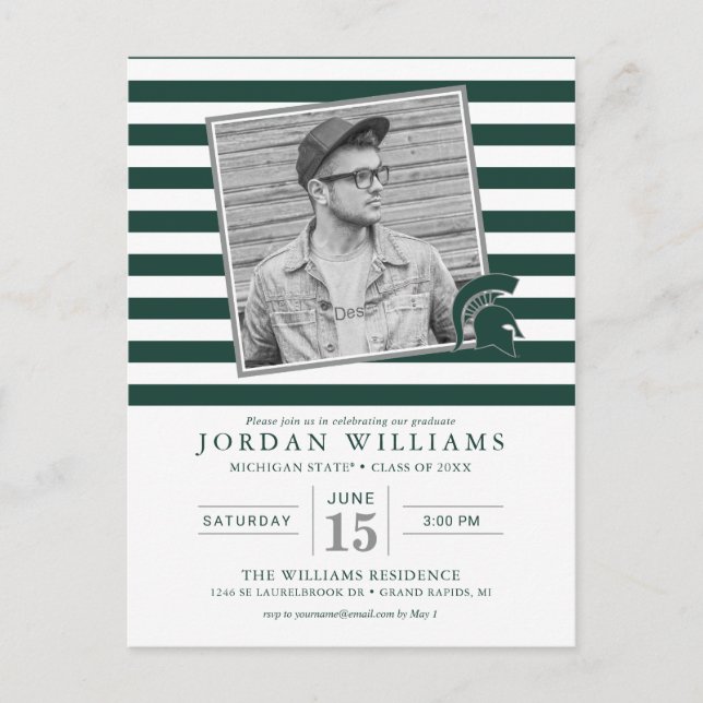 Michigan State Striped Graduation Announcement Postcard (Front)