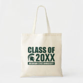 MSU Sparty Go Green, Go White Canvas Tote Bag with Leather Handles * Eco  Friendly Reusable Bag * Grocery Tote Bag