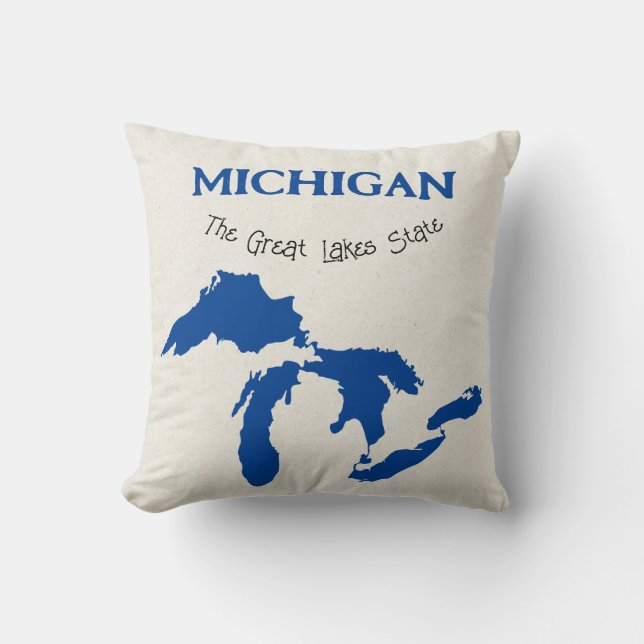 Michigan "The Great Lakes State" Throw Pillow (Front)