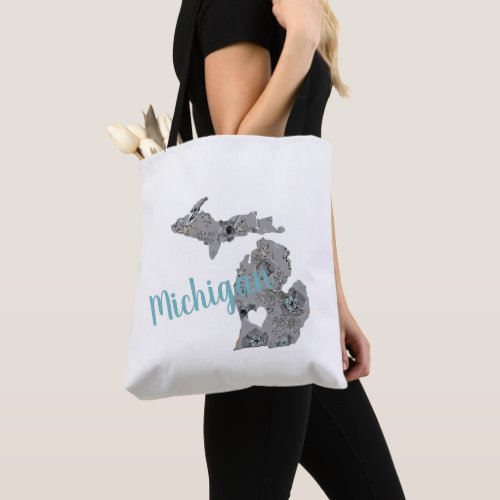 Michigan The Mitten State With Heart Tote Bag