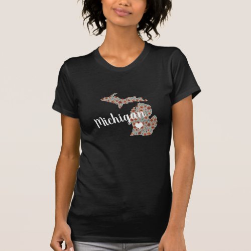 Michigan The Mitten State With Poppy Floral Print T_Shirt