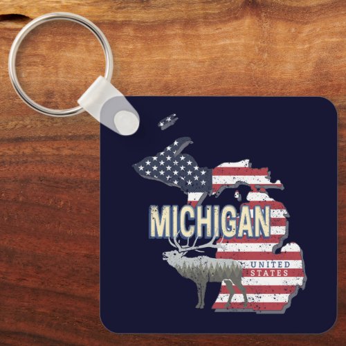 Michigan United States Retro State Map Vintage USA Keychain