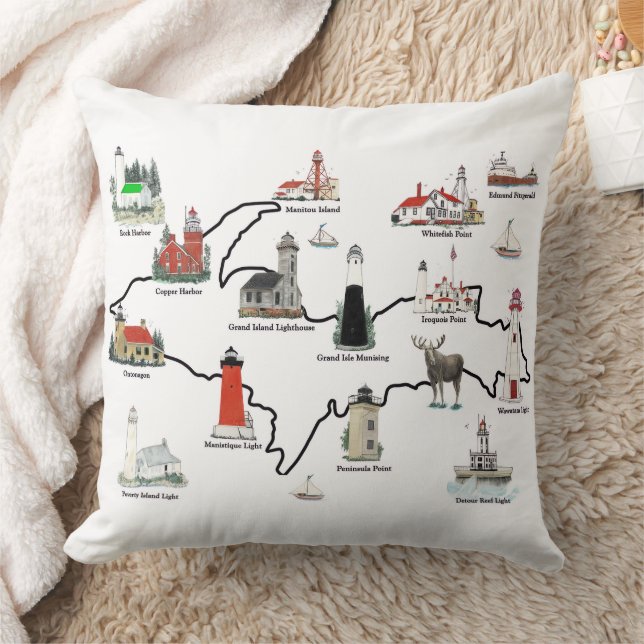 Michigan Upper Peninsula Lighthouses Pillow (Blanket)