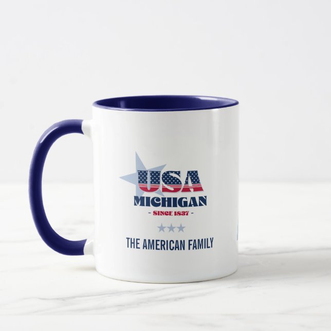 Michigan USA 1837 Blue Star Personalized Mug (Left)
