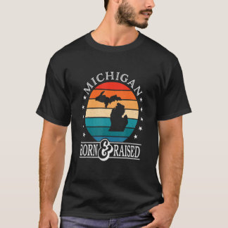 Michigan Usa Born & Raised Retro Us State Pride T-Shirt