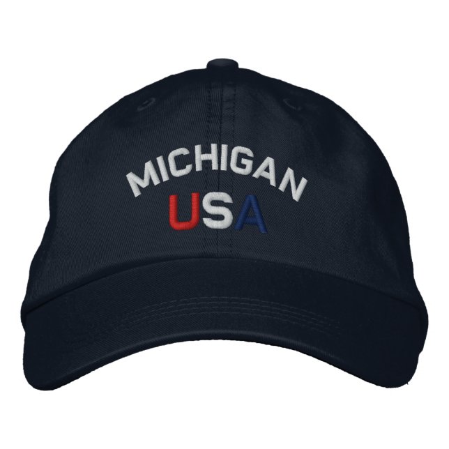 Michigan USA Embroidered Navy Blue Hat (Front)