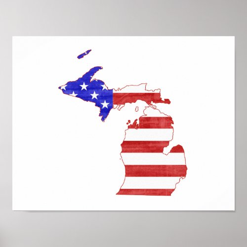 Michigan USA Flag Silhouette Map Shape Poster