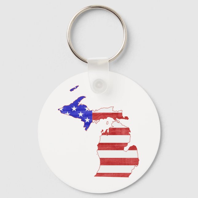 Michigan USA flag silhouette state map Keychain (Front)