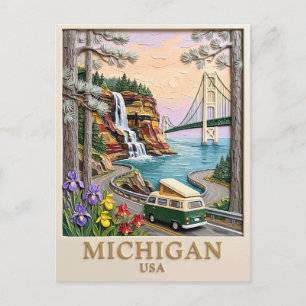 Michigan USA Road Trip Pictured Rocks Vintage Van Postcard