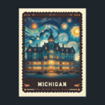 Michigan | Vincent Van Gogh Inspired Postcard<br><div class="desc">Immerse yourself in the Great Lakes' splendor with "Michigan | Vincent van Gogh Inspired Postcard." This postcard captures Michigan's natural beauty, from the tranquil shores of Lake Michigan to the dense forests of the Upper Peninsula, all through the inspired brushstrokes of Vincent van Gogh's impressionism. The postcard features vibrant colors...</div>