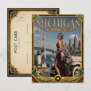 Michigan Vintage Art Deco Golden Age Postcard
