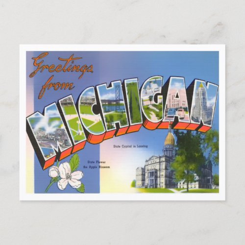 Michigan Vintage Big Letters Postcard