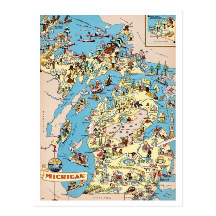 Michigan Vintage Funny Map Postcards