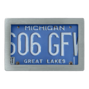 Michigan Vintage License Plate Great Lakes Buckle Rectangular Belt Buckle