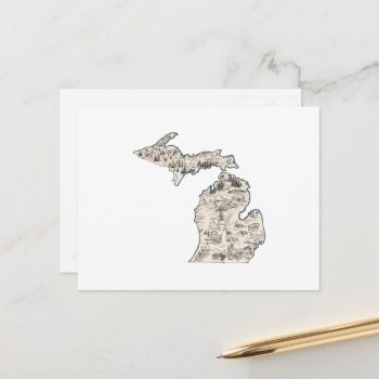 Michigan Vintage Picture Map Antique State Chart Postcard by PNGDesign at Zazzle