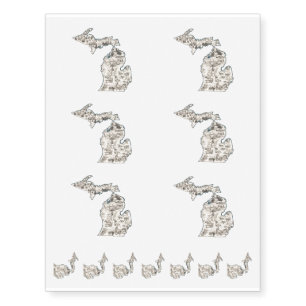 Michigan Vintage Picture Map Medium and Small Temporary Tattoos