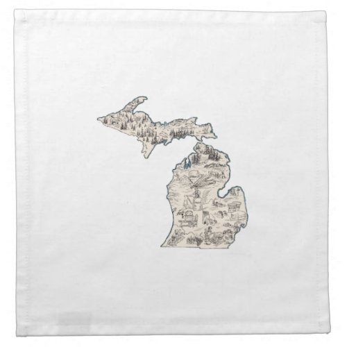 Michigan Vintage Picture Map Napkin