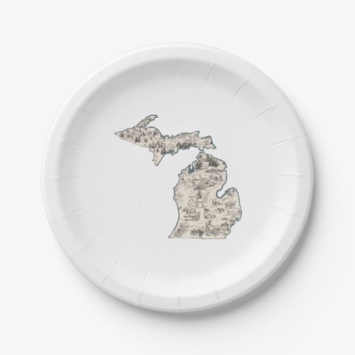 Michigan Vintage Picture Map Paper Party Plates