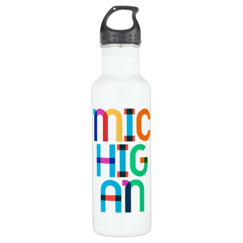 Michigan Vintage Retro Pop Art 80s Primary Color Stainless Steel Water Bottle