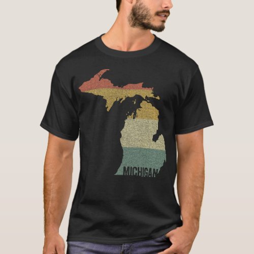 Michigan Vintage Retro Sunset State Map Distressed T_Shirt