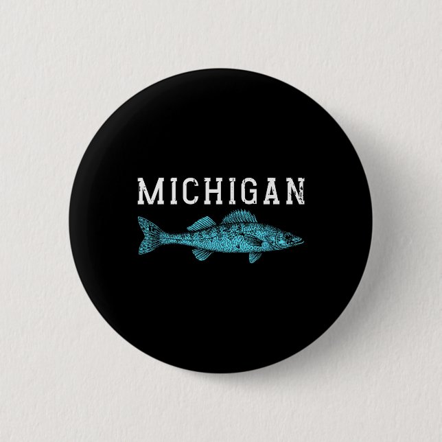 Michigan Walleye Fishing Fisherman Angler Midwest  Button (Front)