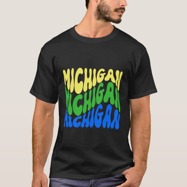 Michigan Wavy Text Patriotic Design T-Shirt (Front)