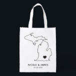 Michigan Wedding Welcome Bag Map Tote with Heart<br><div class="desc">Wedding welcome gift bag featuring map graphic. Your guests will love checking into their hotel and finding this tote filled with treats awaiting them. You may position the heart to the location of your big day using the "customize further" feature.</div>