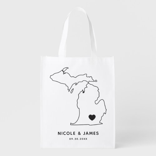 Michigan Wedding Welcome Bag Map Tote with Heart