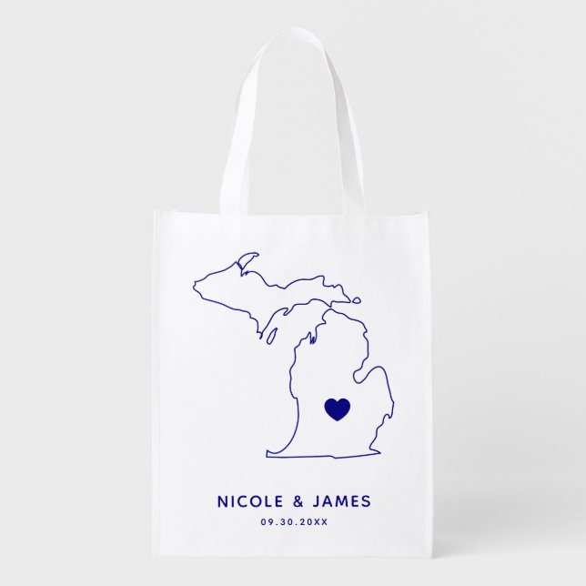 Michigan Wedding Welcome Bag Navy Tote with Map (Front)