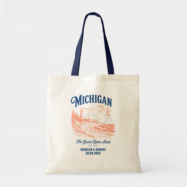 Michigan Wedding Welcome Bag, State Love Tote Bag (Front)