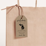 Michigan Wedding Welcome Gift Tags<br><div class="desc">Share a welcome message for your Michigan wedding guests with these rustic chic kraft tags that are perfect to attaching to your wedding welcome bags. Design features your welcome message in black lettering with a silhouette map of the state of Michigan with a heart inside.</div>