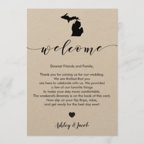 Michigan Wedding Welcome Letter  Itinerary Card