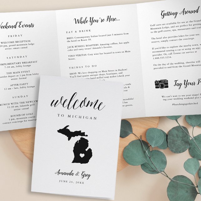 Michigan Wedding Welcome Letter & Itinerary Tri-Fold Program (Creator Uploaded)