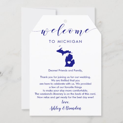 Michigan Wedding Welcome Tag Letter Itinerary Navy